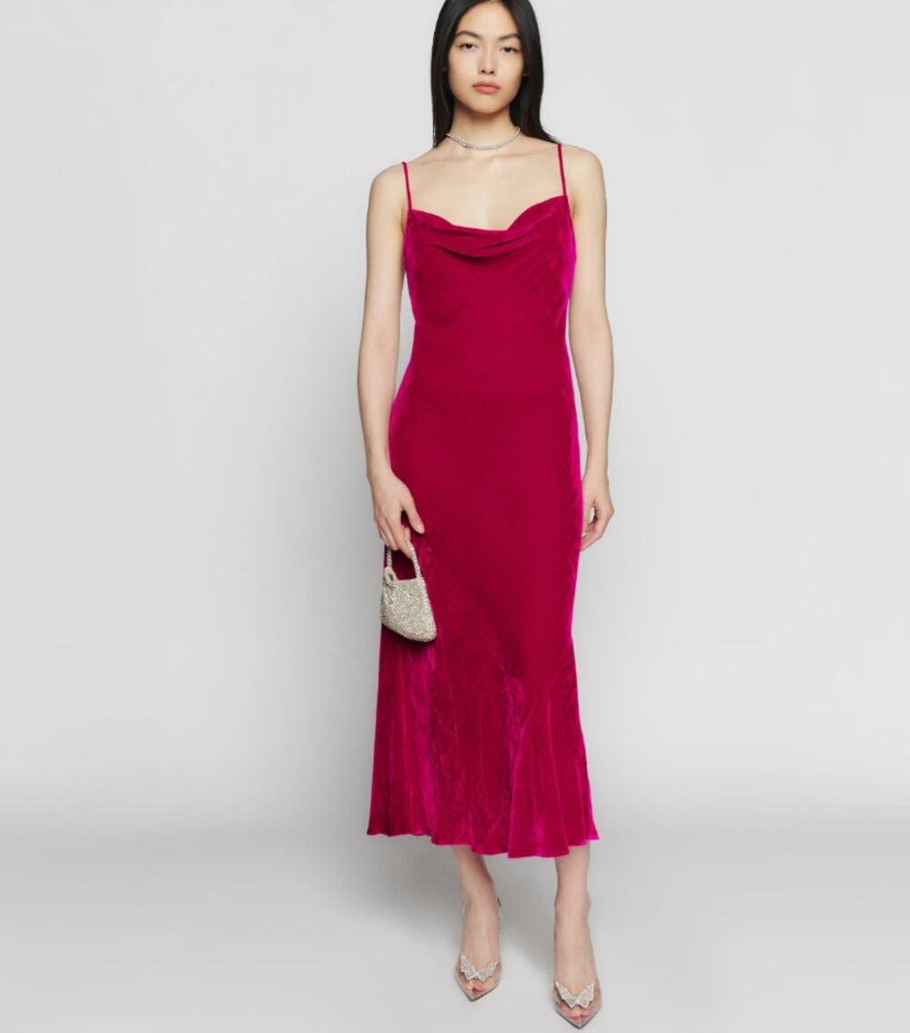 NWT Reformation Salamanca Slip Dress Midi Drape Rhubarb Velvet sz 6